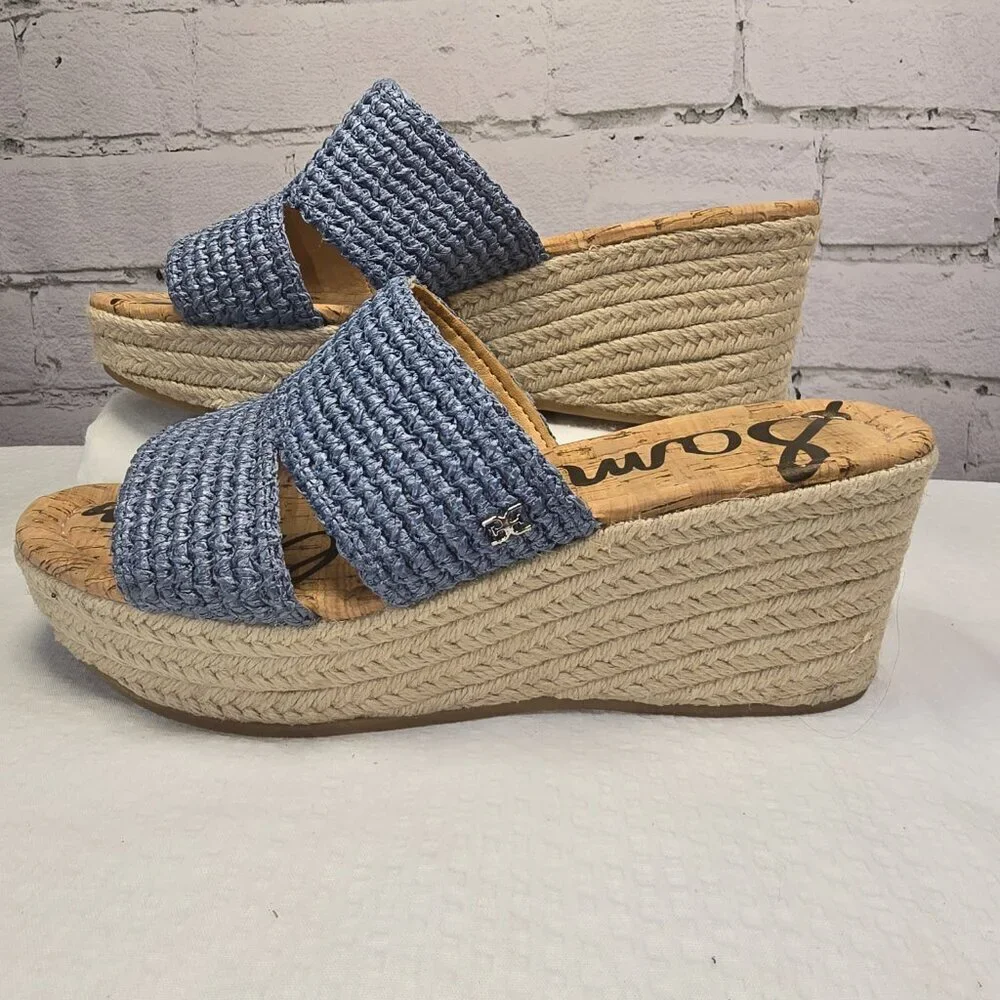 SAM EDELMAN BLUE ROXANN SANDAL WEDGES ESPADRILLES BEACH RESORTWARE SIZE 7.5